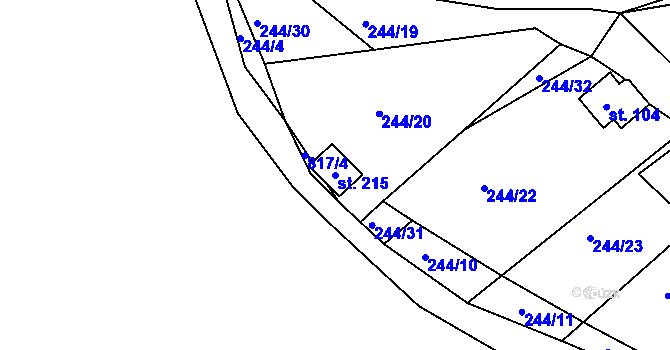 Parcela st. 215 v KÚ Drmaly, Katastrální mapa
