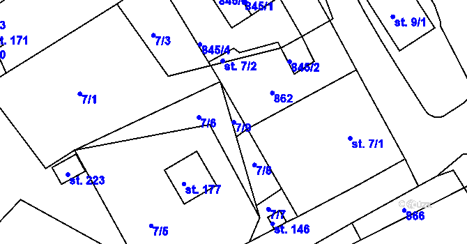Parcela st. 7/9 v KÚ Drmaly, Katastrální mapa