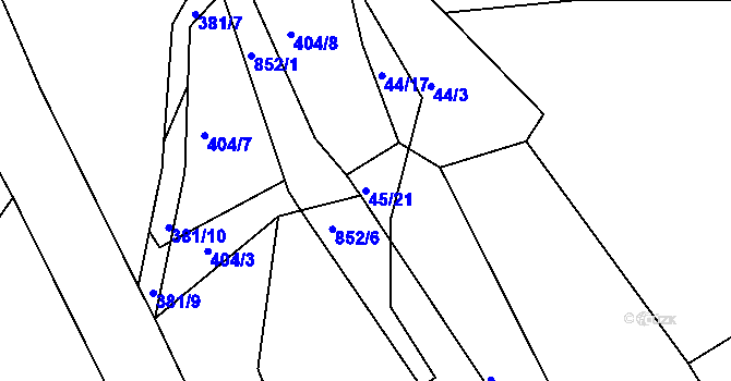 Parcela st. 45/21 v KÚ Drmaly, Katastrální mapa