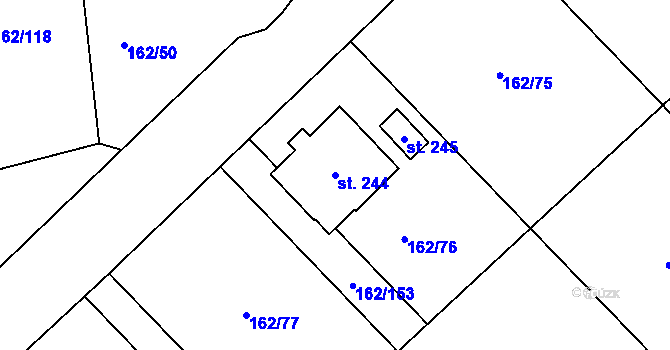 Parcela st. 244 v KÚ Drmaly, Katastrální mapa