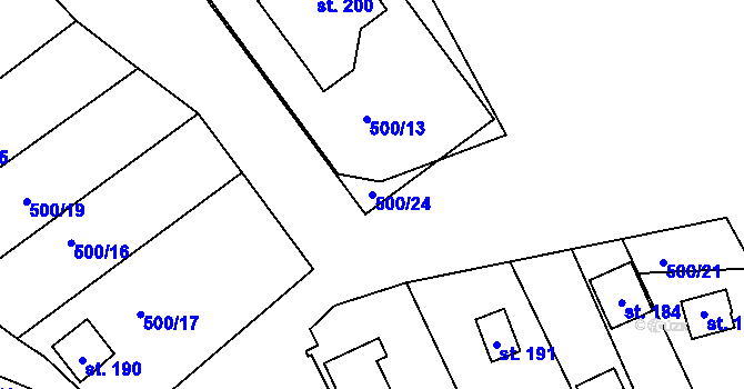 Parcela st. 500/24 v KÚ Drmaly, Katastrální mapa