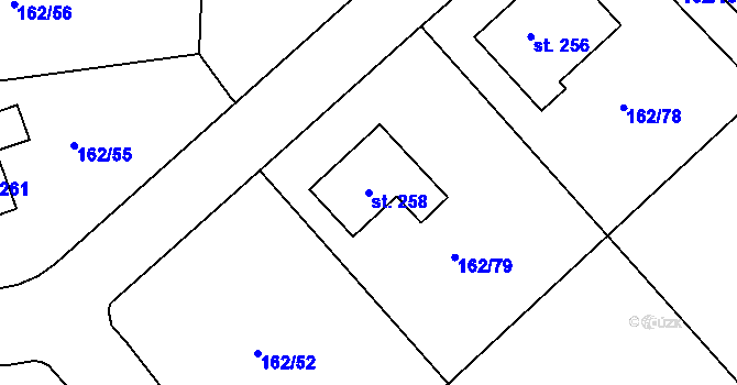Parcela st. 258 v KÚ Drmaly, Katastrální mapa