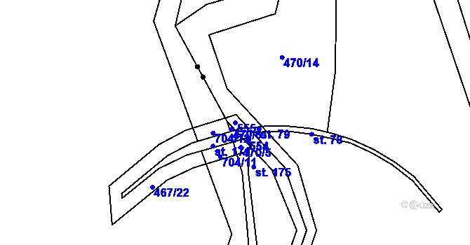 Parcela st. 555 v KÚ Podhůří u Vysoké Pece, Katastrální mapa