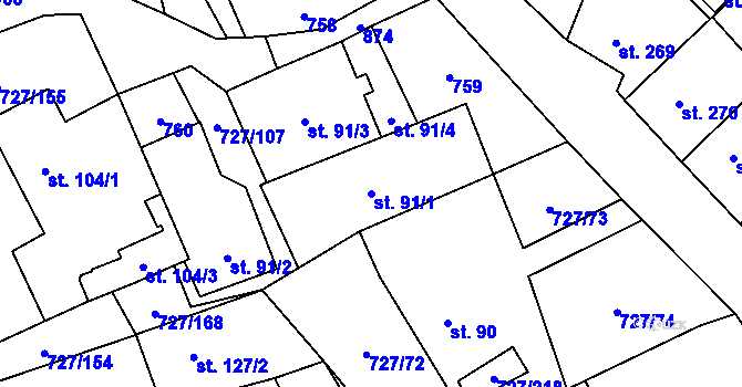 Parcela st. 91/1 v KÚ Vysoká Pec, Katastrální mapa