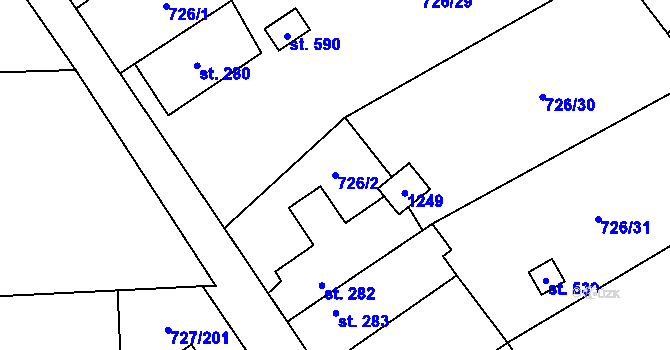 Parcela st. 726/2 v KÚ Vysoká Pec, Katastrální mapa