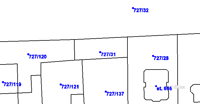 Parcela st. 727/31 v KÚ Vysoká Pec, Katastrální mapa
