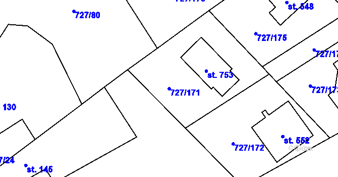 Parcela st. 727/171 v KÚ Vysoká Pec, Katastrální mapa