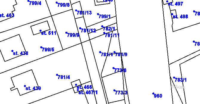 Parcela st. 781/1 v KÚ Vysoká Pec, Katastrální mapa