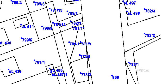 Parcela st. 781/9 v KÚ Vysoká Pec, Katastrální mapa