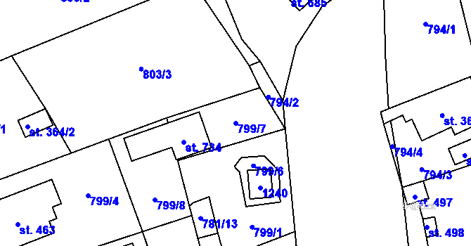Parcela st. 799/7 v KÚ Vysoká Pec, Katastrální mapa