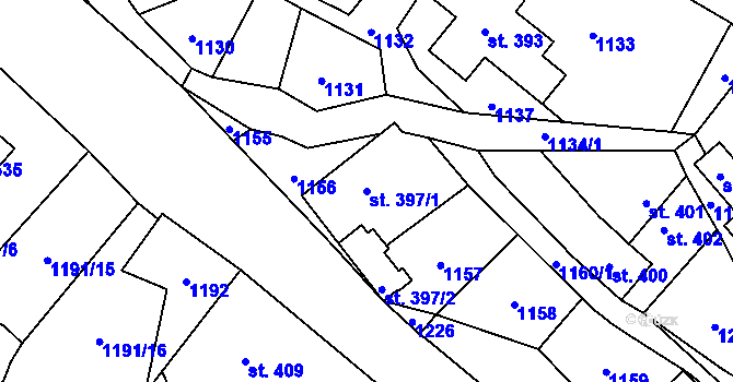 Parcela st. 397/1 v KÚ Vysoká Pec, Katastrální mapa