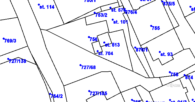 Parcela st. 704 v KÚ Vysoká Pec, Katastrální mapa