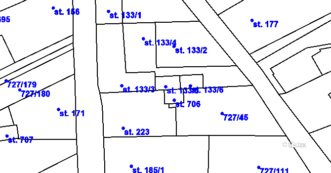 Parcela st. 133/5 v KÚ Vysoká Pec, Katastrální mapa
