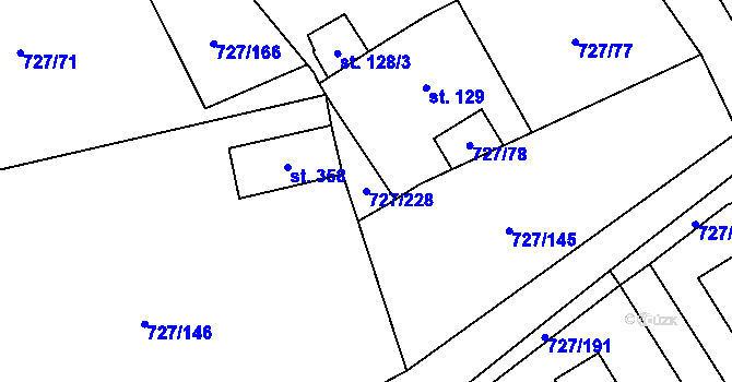 Parcela st. 727/228 v KÚ Vysoká Pec, Katastrální mapa