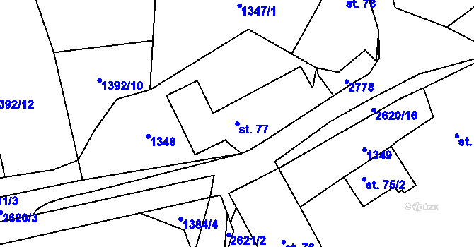 Parcela st. 77 v KÚ Mezné, Katastrální mapa