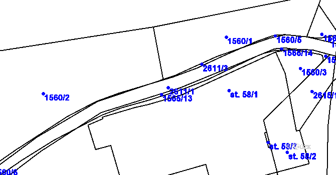Parcela st. 2611/1 v KÚ Mezné, Katastrální mapa