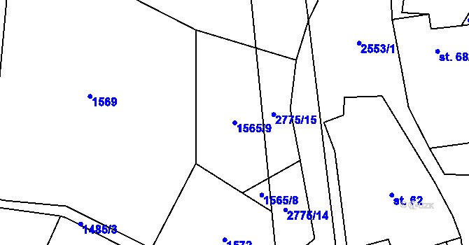 Parcela st. 1565/9 v KÚ Mezné, Katastrální mapa