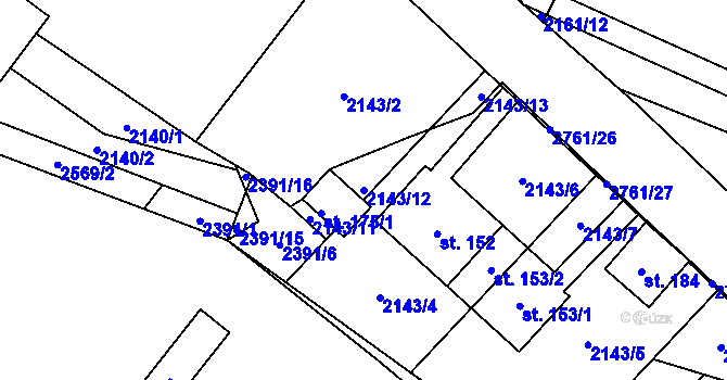 Parcela st. 2143/12 v KÚ Vysoká u Kosovy Hory, Katastrální mapa