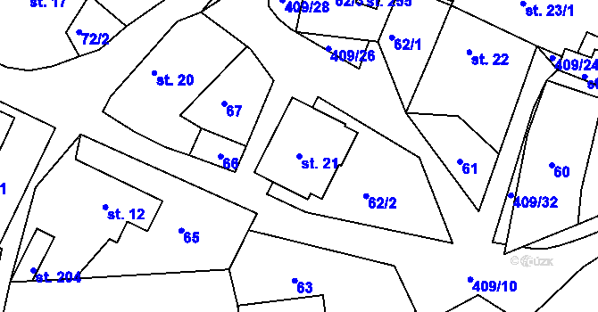 Parcela st. 21 v KÚ Vysoká u Příbramě, Katastrální mapa