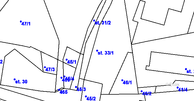 Parcela st. 33/1 v KÚ Vysoká u Příbramě, Katastrální mapa