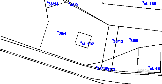 Parcela st. 102 v KÚ Vysoká u Příbramě, Katastrální mapa