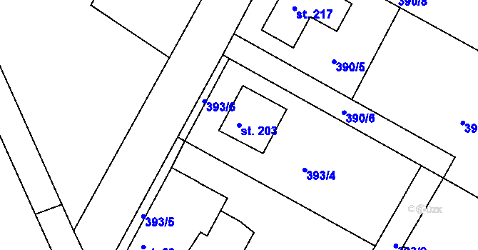Parcela st. 203 v KÚ Vysoká u Příbramě, Katastrální mapa