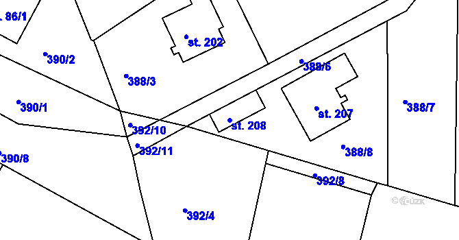 Parcela st. 208 v KÚ Vysoká u Příbramě, Katastrální mapa