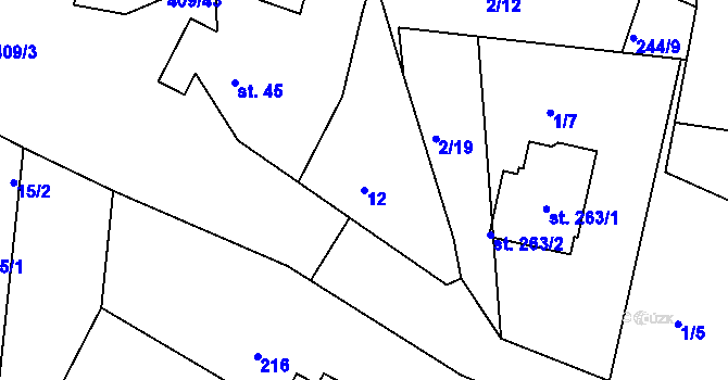 Parcela st. 12 v KÚ Vysoká u Příbramě, Katastrální mapa