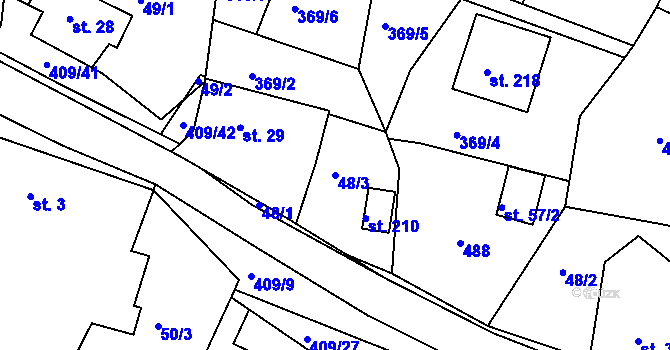 Parcela st. 48/3 v KÚ Vysoká u Příbramě, Katastrální mapa