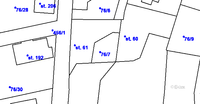 Parcela st. 76/7 v KÚ Vysoká u Příbramě, Katastrální mapa
