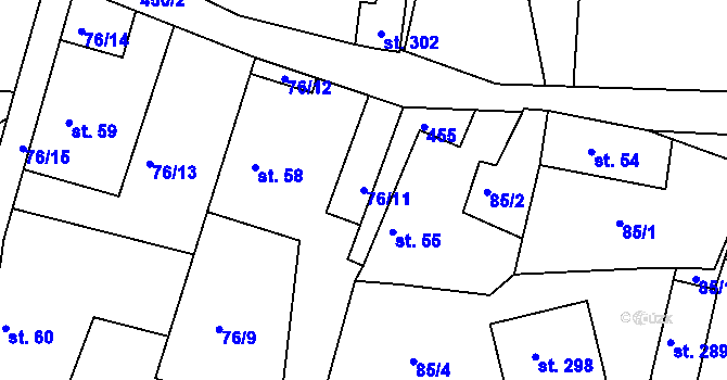 Parcela st. 76/11 v KÚ Vysoká u Příbramě, Katastrální mapa