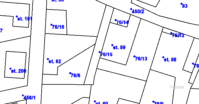 Parcela st. 76/15 v KÚ Vysoká u Příbramě, Katastrální mapa