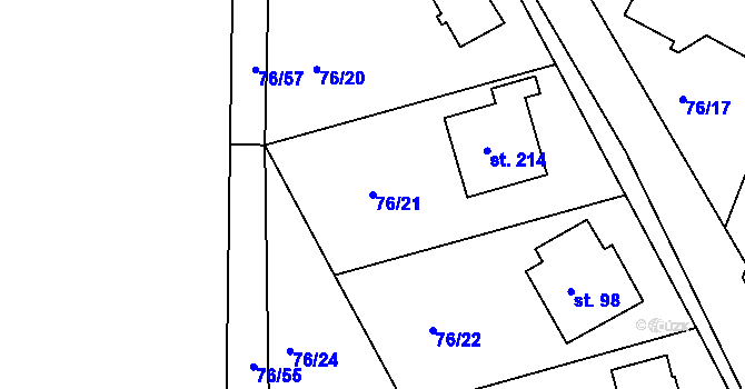 Parcela st. 76/21 v KÚ Vysoká u Příbramě, Katastrální mapa