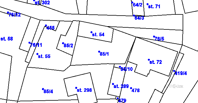 Parcela st. 85/1 v KÚ Vysoká u Příbramě, Katastrální mapa