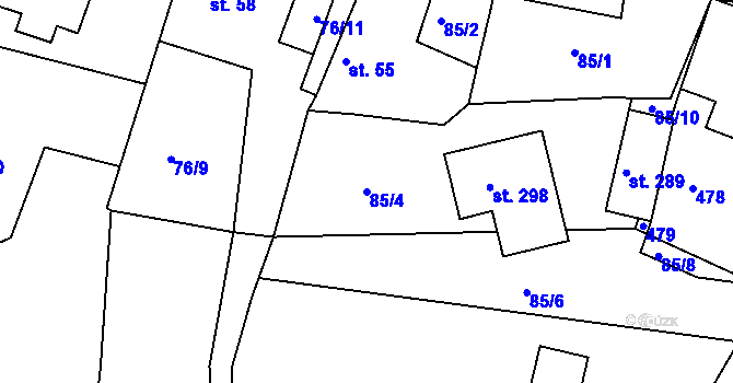 Parcela st. 85/4 v KÚ Vysoká u Příbramě, Katastrální mapa