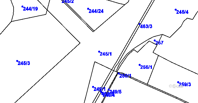 Parcela st. 245/1 v KÚ Vysoká u Příbramě, Katastrální mapa