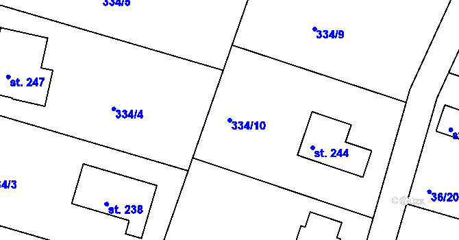 Parcela st. 334/10 v KÚ Vysoká u Příbramě, Katastrální mapa