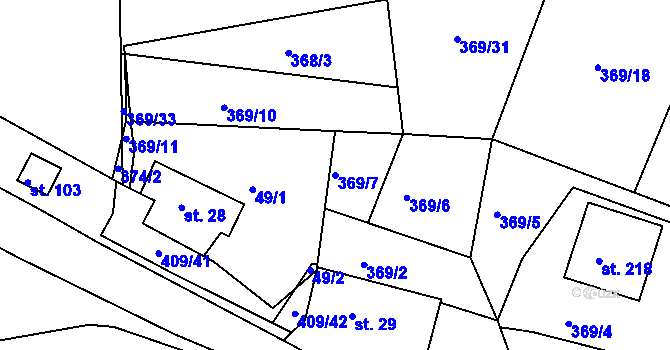 Parcela st. 369/7 v KÚ Vysoká u Příbramě, Katastrální mapa