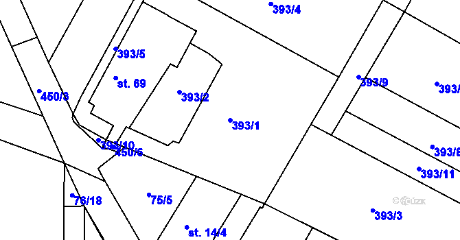 Parcela st. 393/1 v KÚ Vysoká u Příbramě, Katastrální mapa