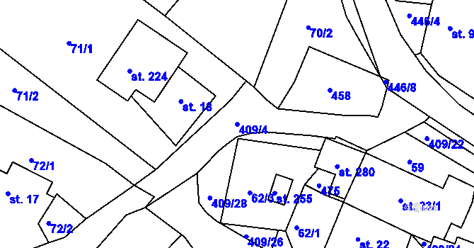 Parcela st. 409/4 v KÚ Vysoká u Příbramě, Katastrální mapa