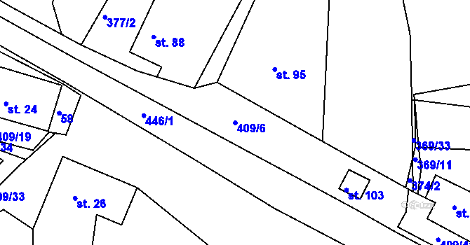 Parcela st. 409/6 v KÚ Vysoká u Příbramě, Katastrální mapa