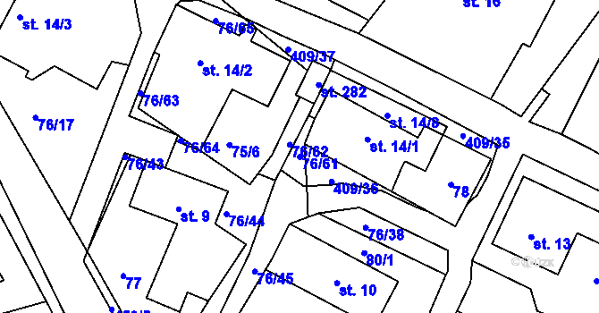 Parcela st. 76/61 v KÚ Vysoká u Příbramě, Katastrální mapa