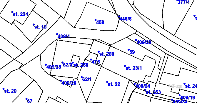 Parcela st. 280 v KÚ Vysoká u Příbramě, Katastrální mapa