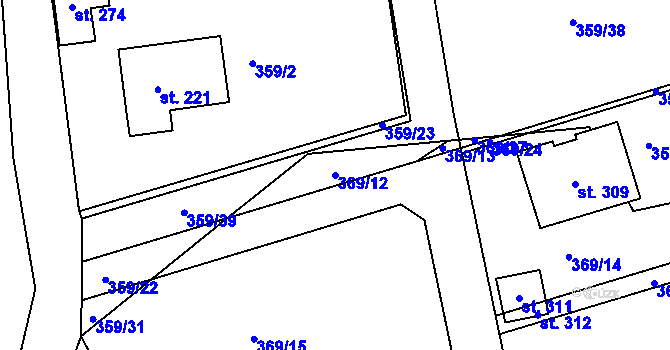Parcela st. 369/12 v KÚ Vysoká u Příbramě, Katastrální mapa