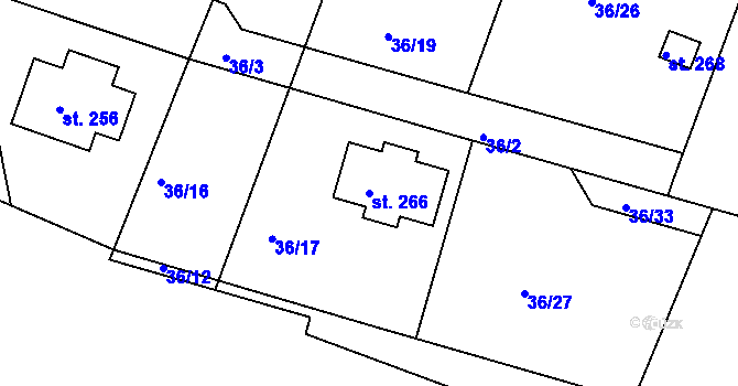 Parcela st. 266 v KÚ Vysoká u Příbramě, Katastrální mapa