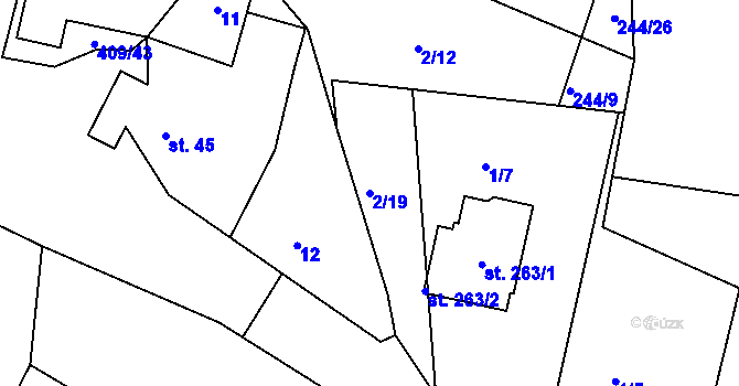 Parcela st. 2/19 v KÚ Vysoká u Příbramě, Katastrální mapa