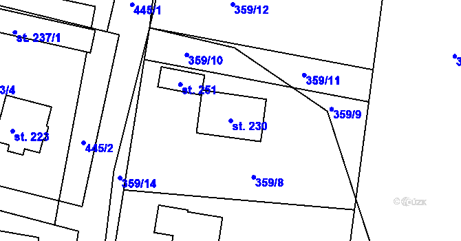 Parcela st. 230 v KÚ Vysoká u Příbramě, Katastrální mapa