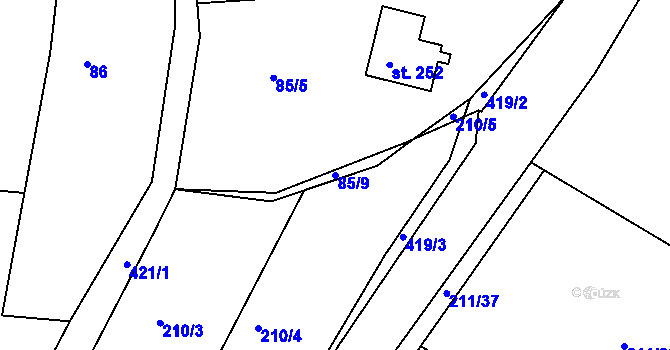 Parcela st. 85/9 v KÚ Vysoká u Příbramě, Katastrální mapa