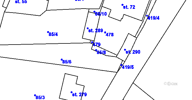 Parcela st. 85/8 v KÚ Vysoká u Příbramě, Katastrální mapa