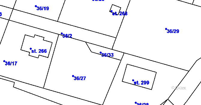 Parcela st. 36/33 v KÚ Vysoká u Příbramě, Katastrální mapa